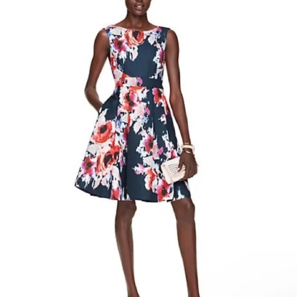 Kate Spade hazy floral navy red floral fit flare dress 33146 - Picture 4 of 15